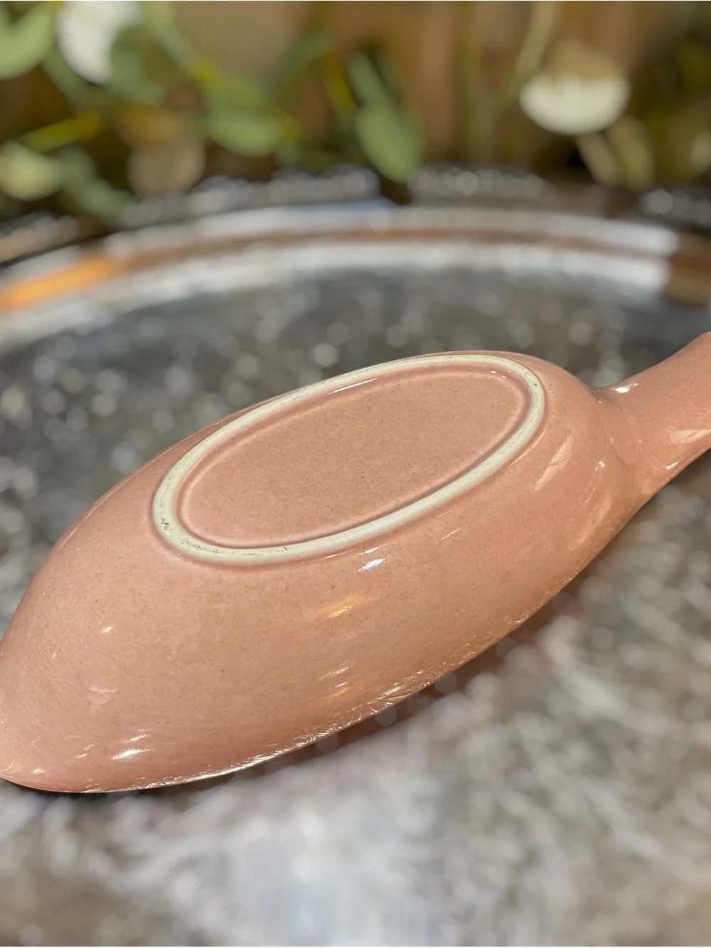 Vintage Russell Wright Gravy Bowl Boat Pink Coral Steubenville Pottery 10” Nice!
